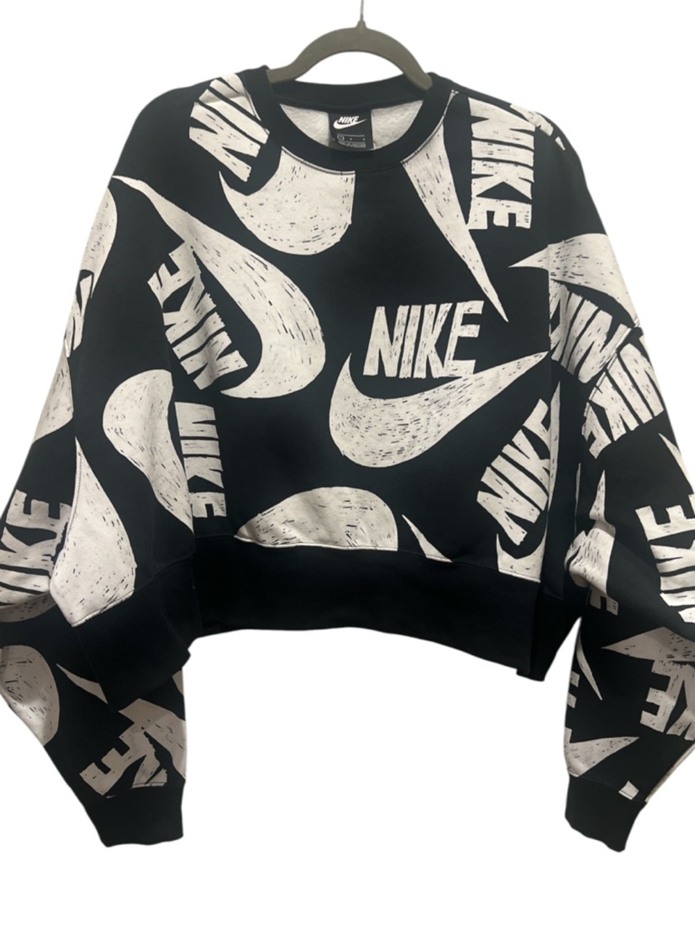 Nike Sportswear Oversized Logo Sweatshirt Large Black White Allover Swoosh